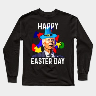 Joe Biden Happy Easter Day Autism Awareness Puzzle Piece Long Sleeve T-Shirt